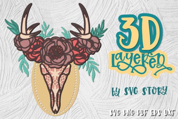 3D Layered Boho Cow Skull SVG for Other 3D SVG Crafts