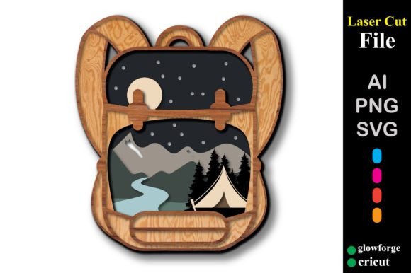 Backpack Bonfire Tent Mountain Camp 3D SVG Shapes
