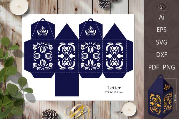 Lantern Stencil with Flower Pattern 3D SVG Shapes