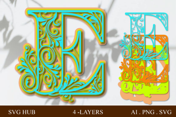 Layered Floral Letter E: 3D SVG Shapes Review