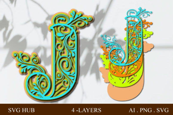 Layered Floral Letter J: 3D SVG Shapes Review