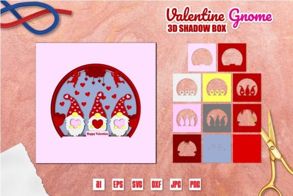 Valentine Gnome 3D SVG for Shadow Boxes
